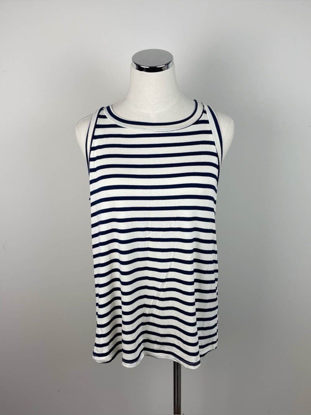 Green Envelope Dark Navy Blue White Stripe Stretch Top Women Large Casual